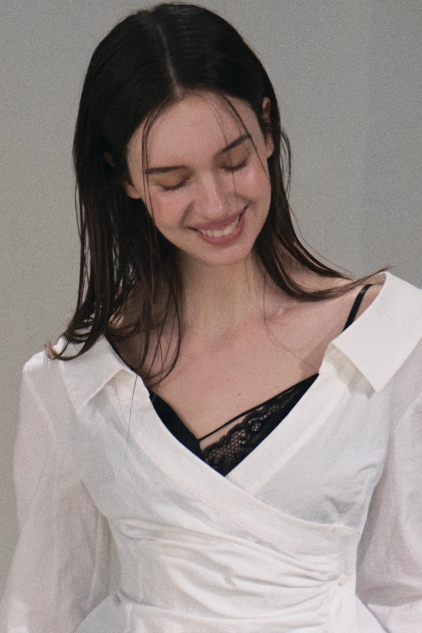 Crumpled Texture Collar Stretch Shirt