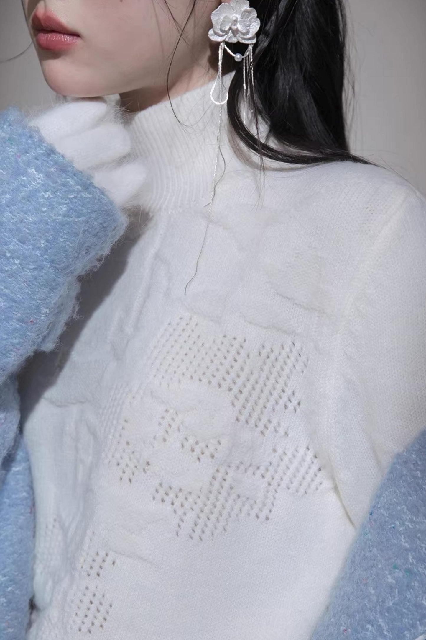 Milky White Floral Wool Sweater