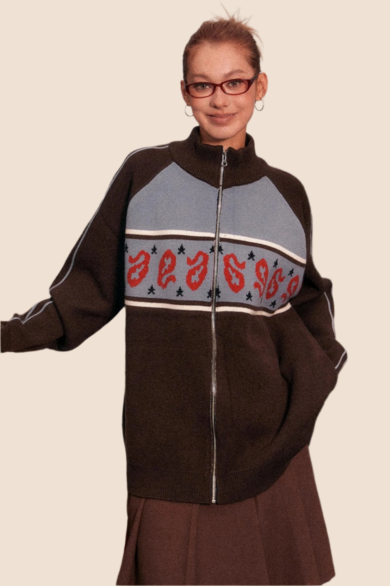 Casual Patchwork Contrast Turtleneck Tops main image 1