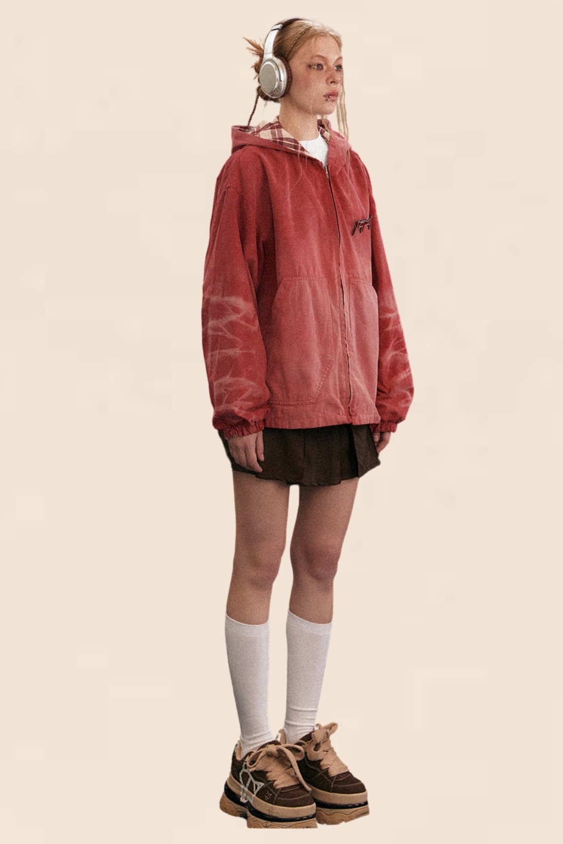 레트로 체크 리버시블 후드 재킷