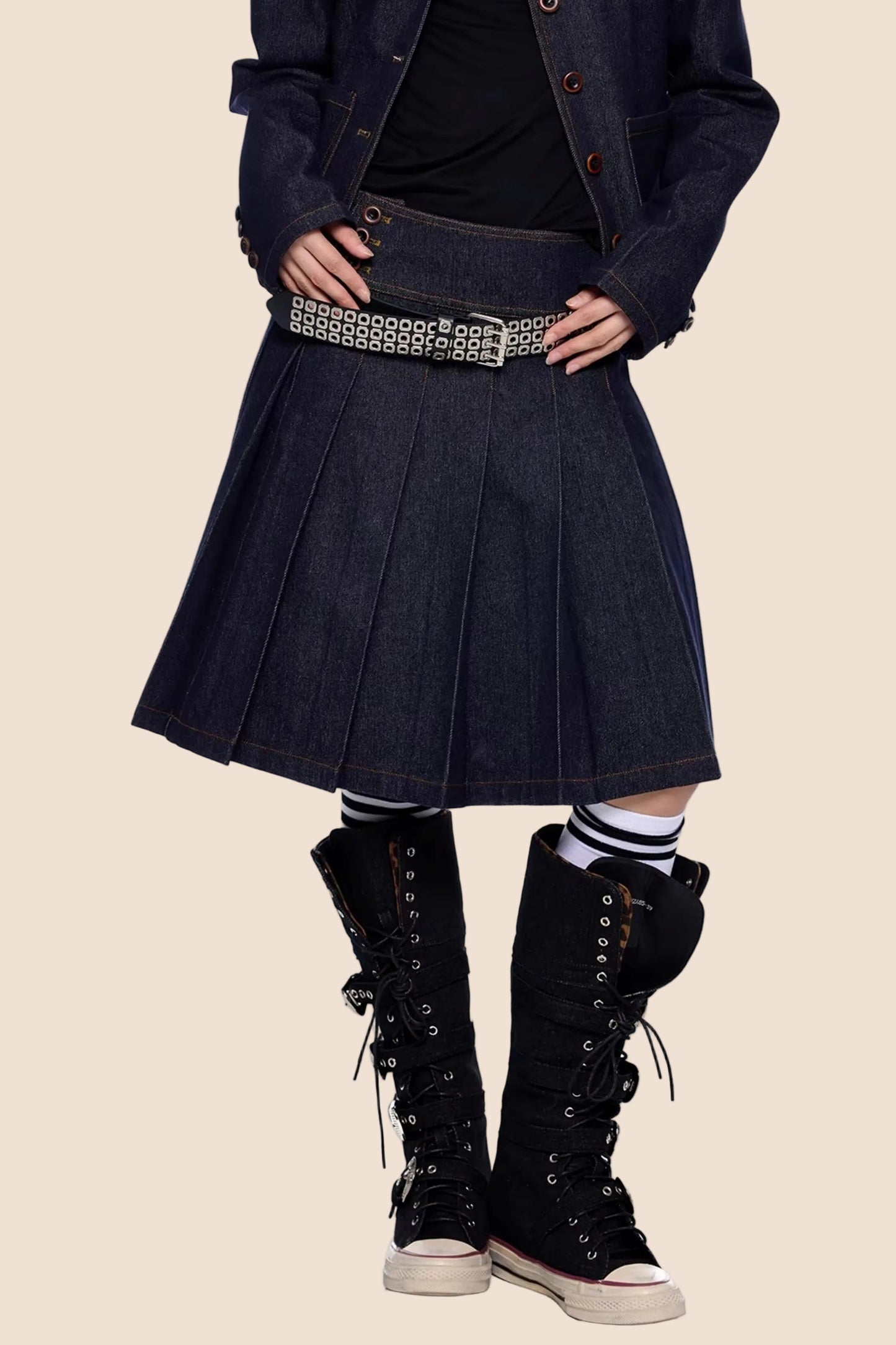 Retro Denim Faltenrock Anzug Set