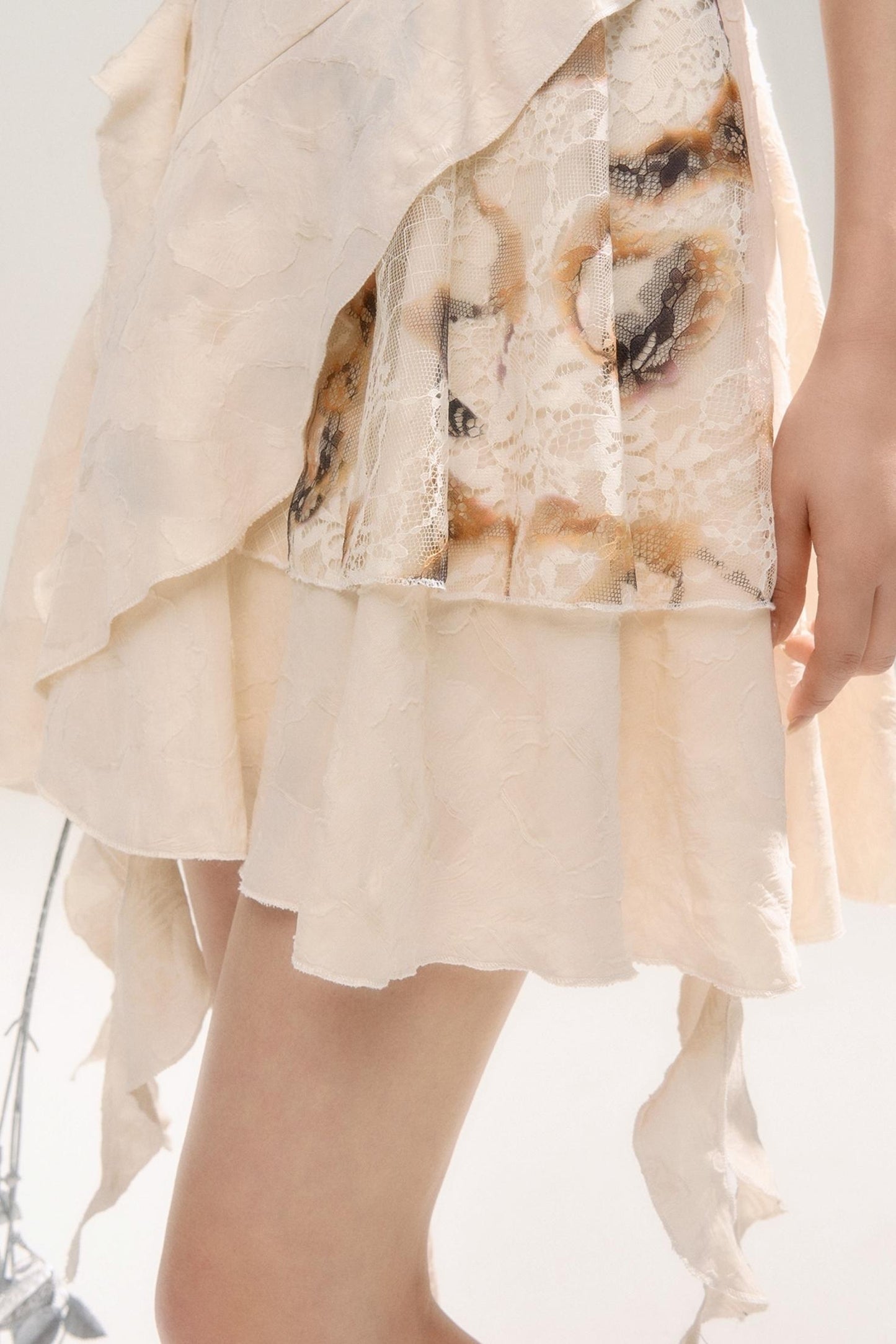 Beige Apricot Irregular Lace Dress