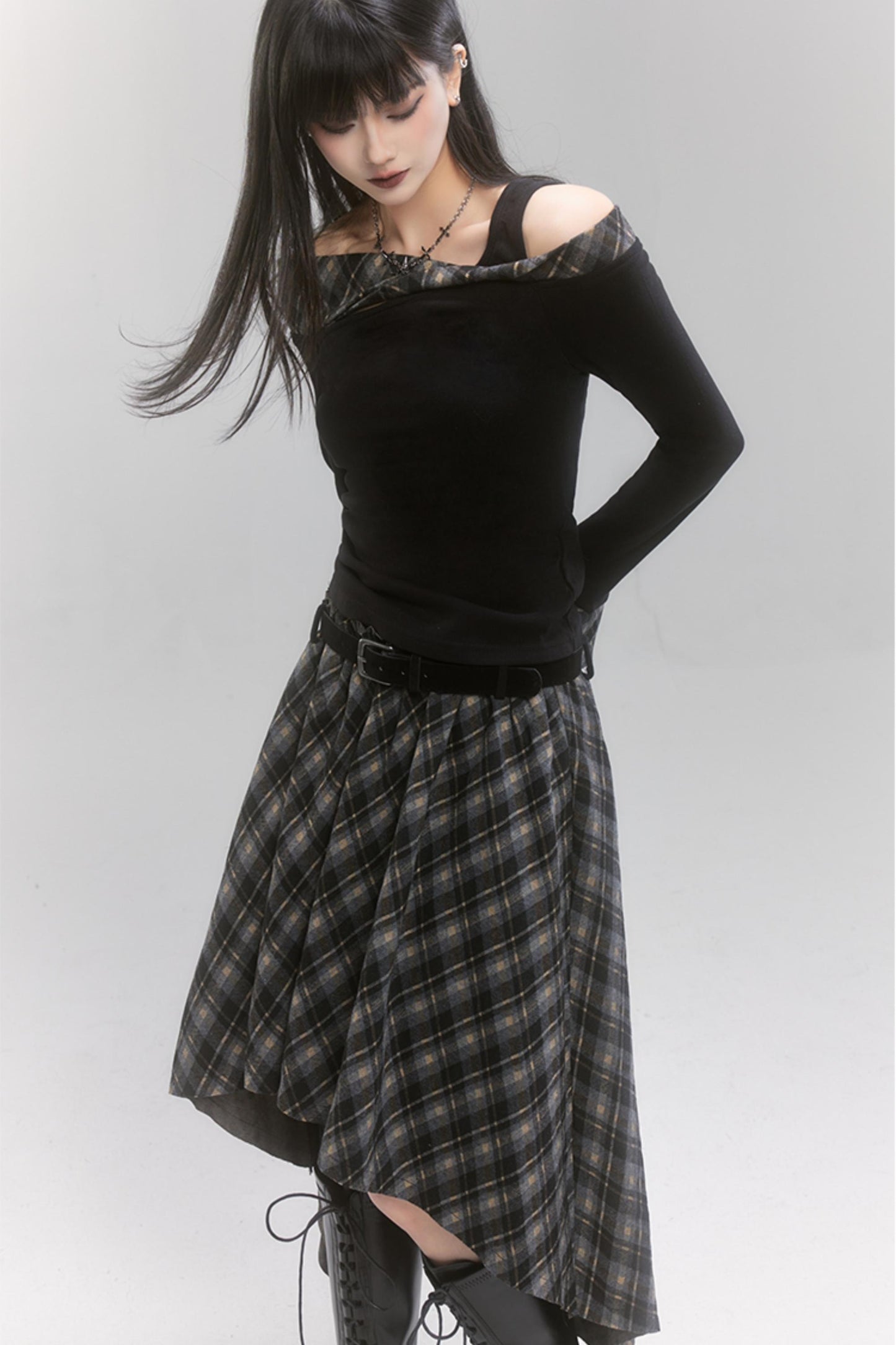 Ensemble de jupe à carreaux rouges pour Noël