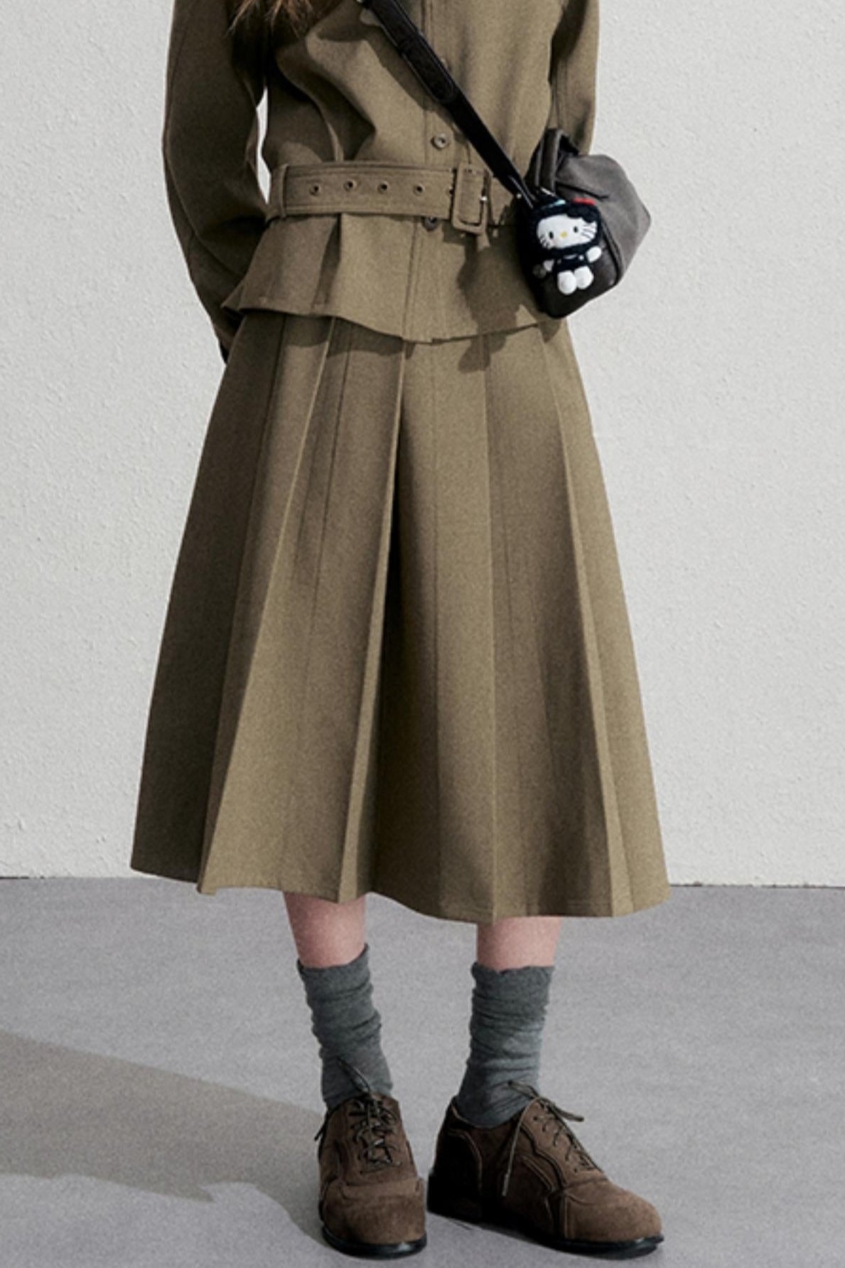 Retro Pleated Skirt With Jacket Set-Up