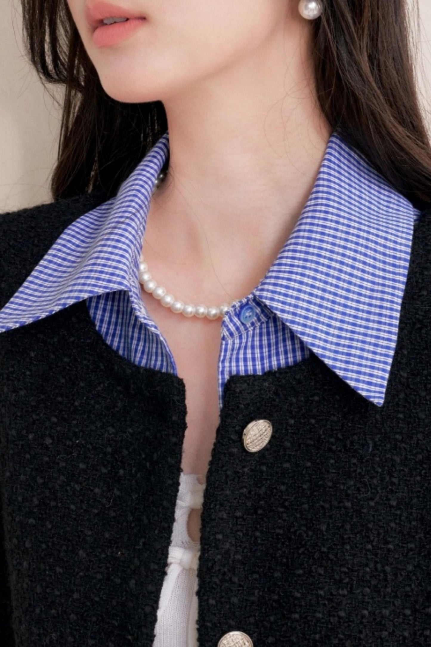 Tweed Plaid Panel Fake Two Jacket