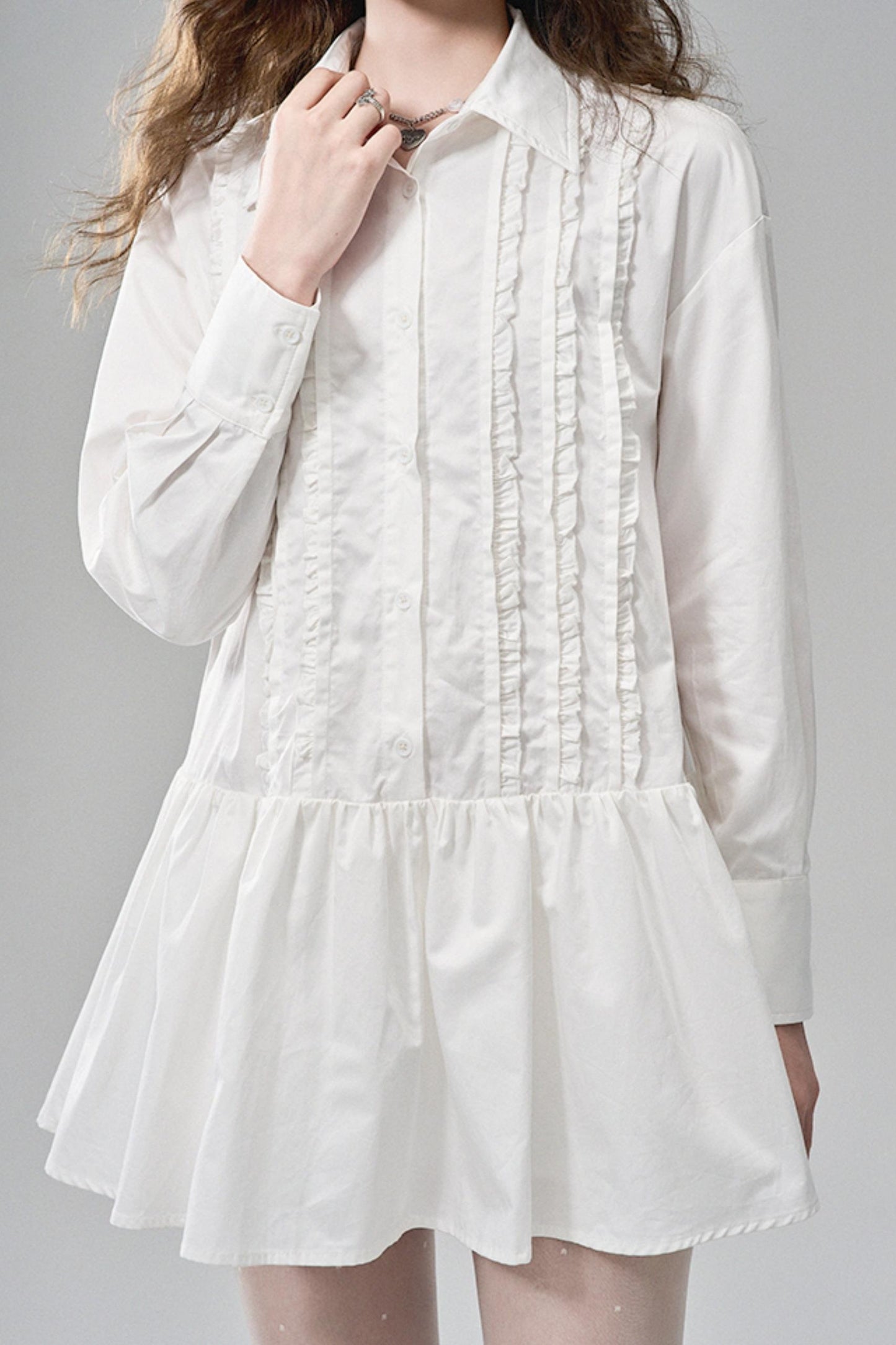 Flared Hem Lace Long Sleeve Dress