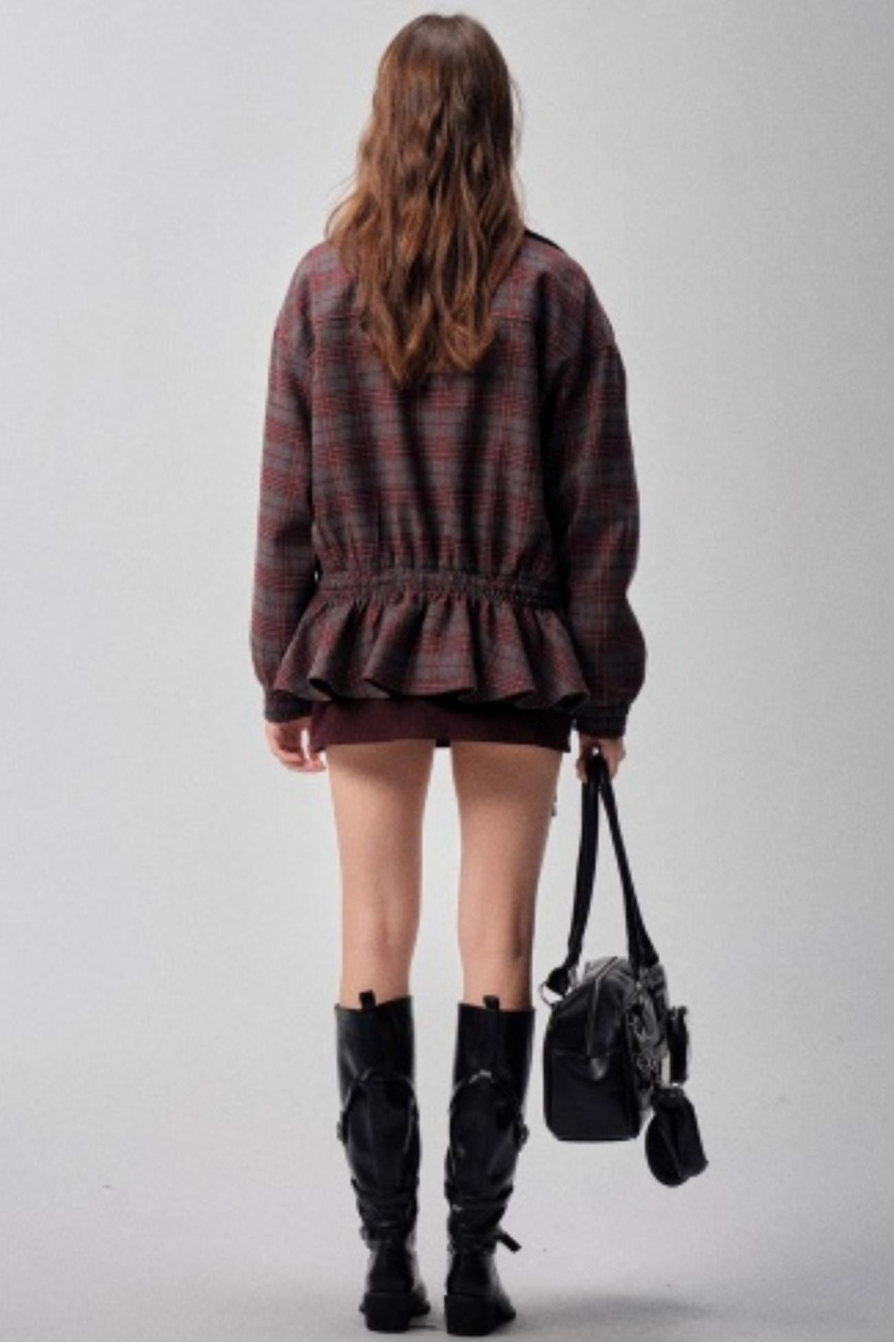 Red Plaid Autumn Waist Jacket