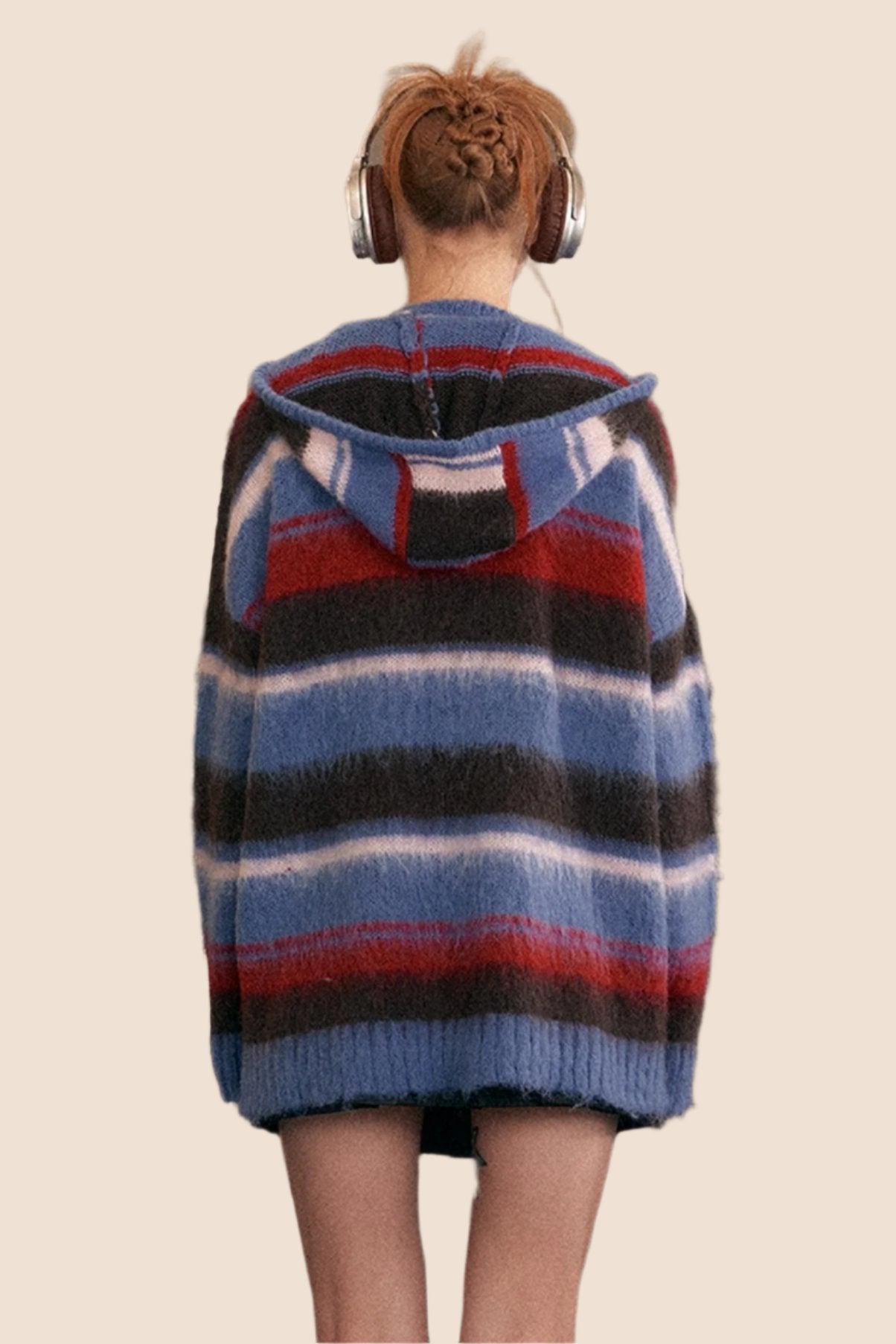 빈티지 후드 슬라우치 스트라이프 풀오버