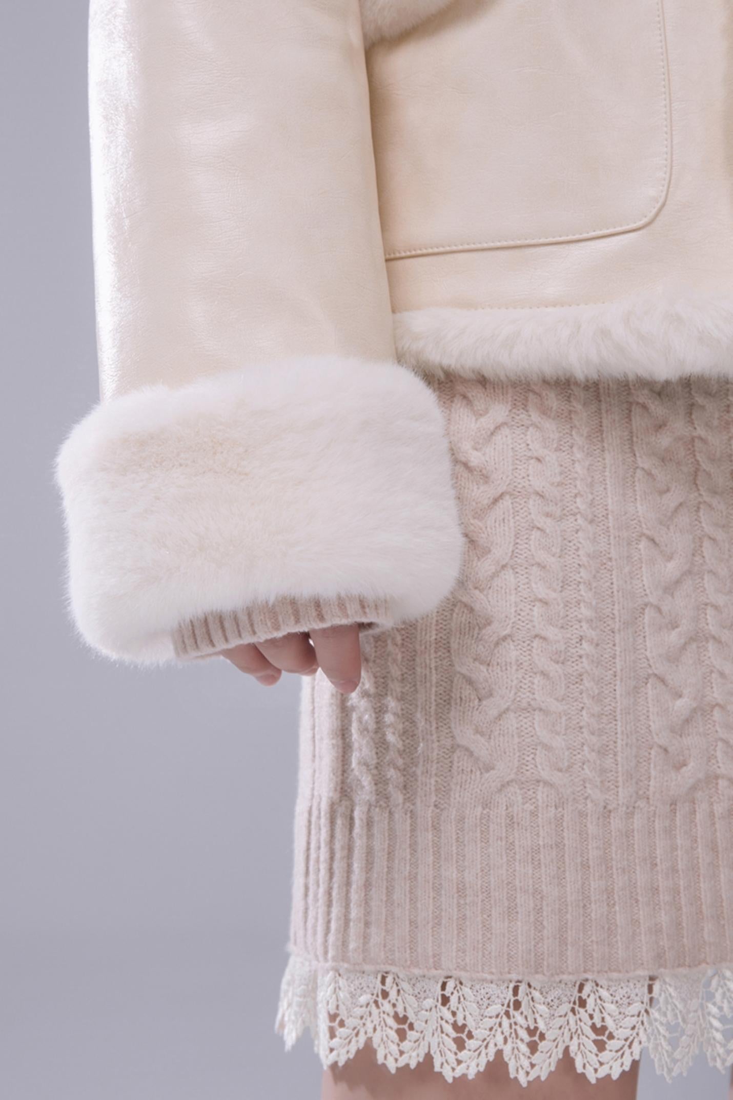 Wool Panelled Leather Coat