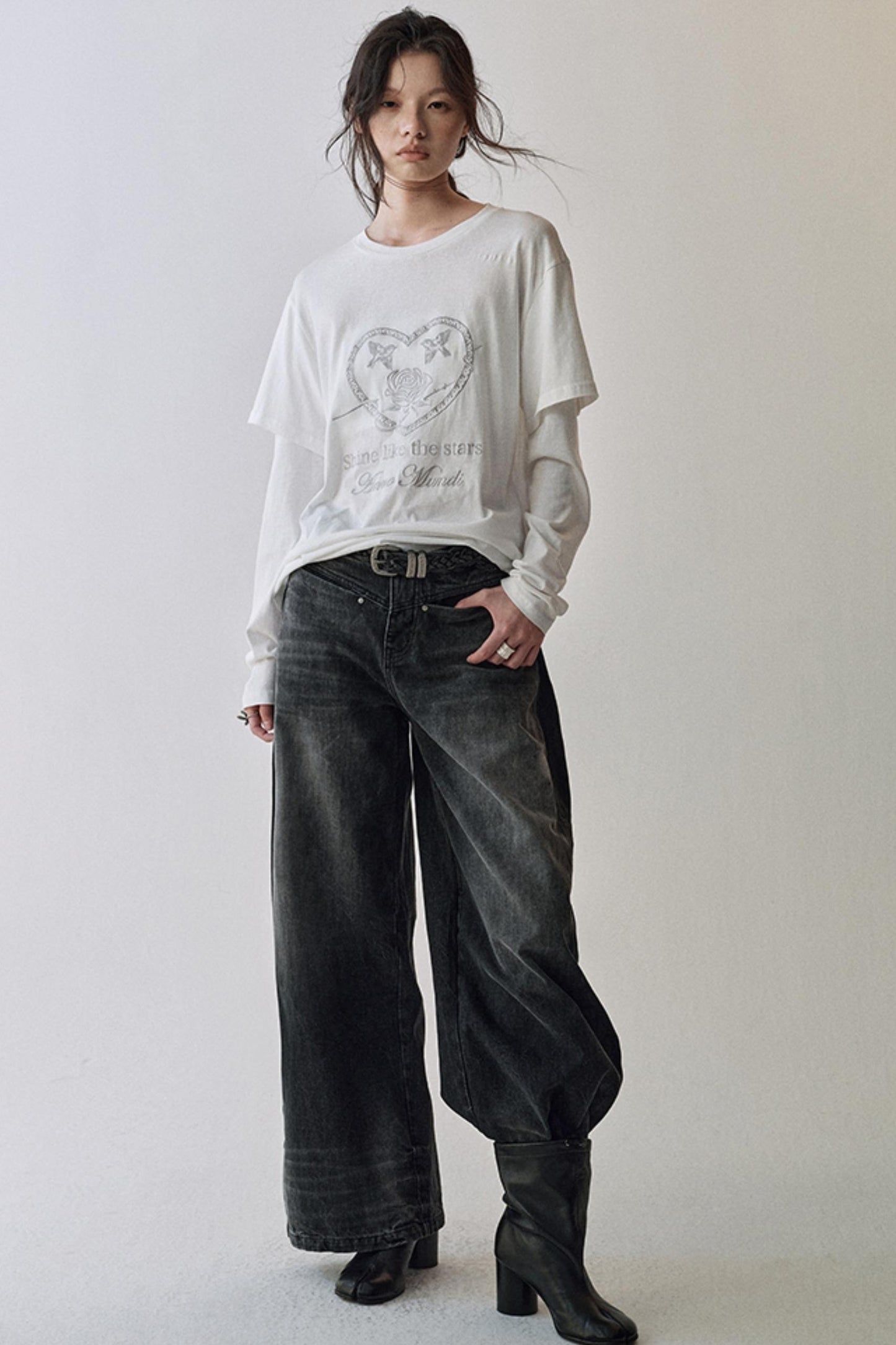 Gray Black Straight Leg Jeans Pants