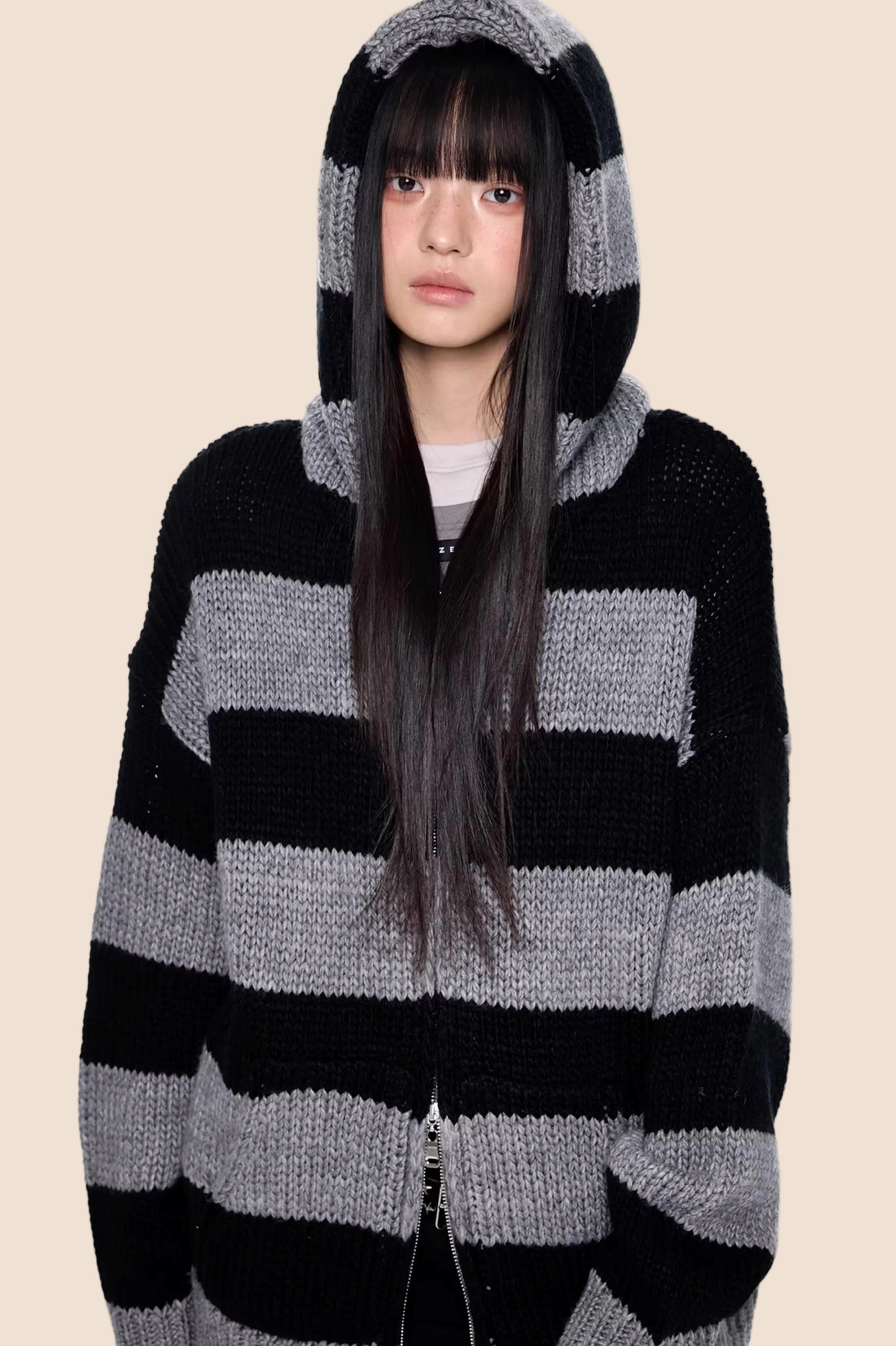 Striped Hooded Knit Jacket