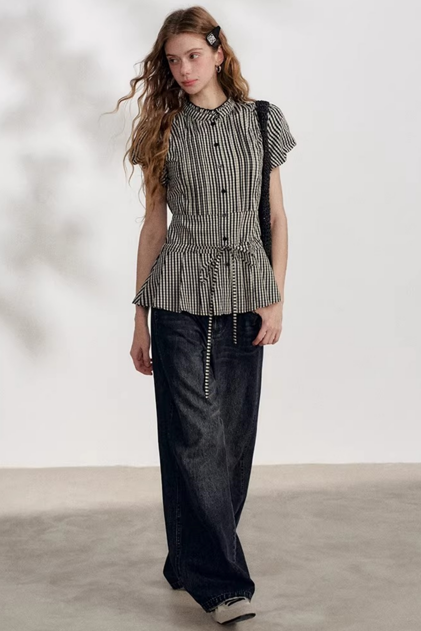 Drawstring Polo Collar Top