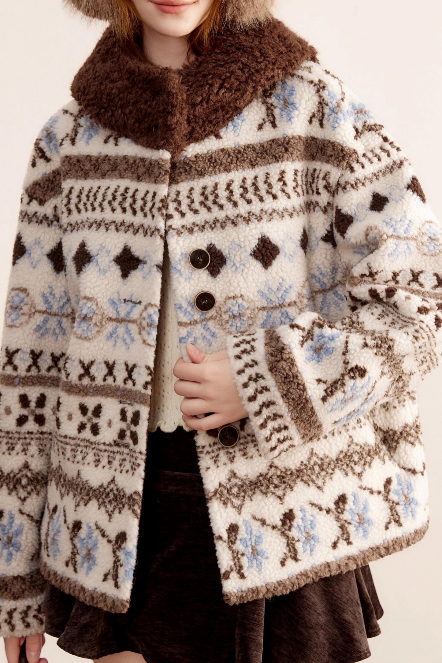 Fair Island Lamb Wool Hooded Coat