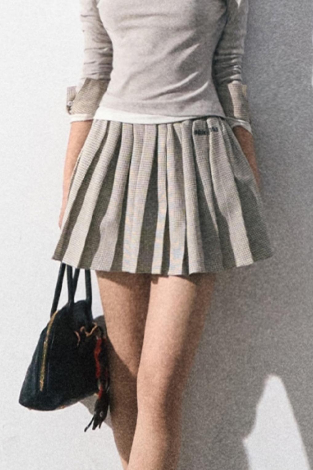 대학 스타일 슬림 스커트 니트 세트