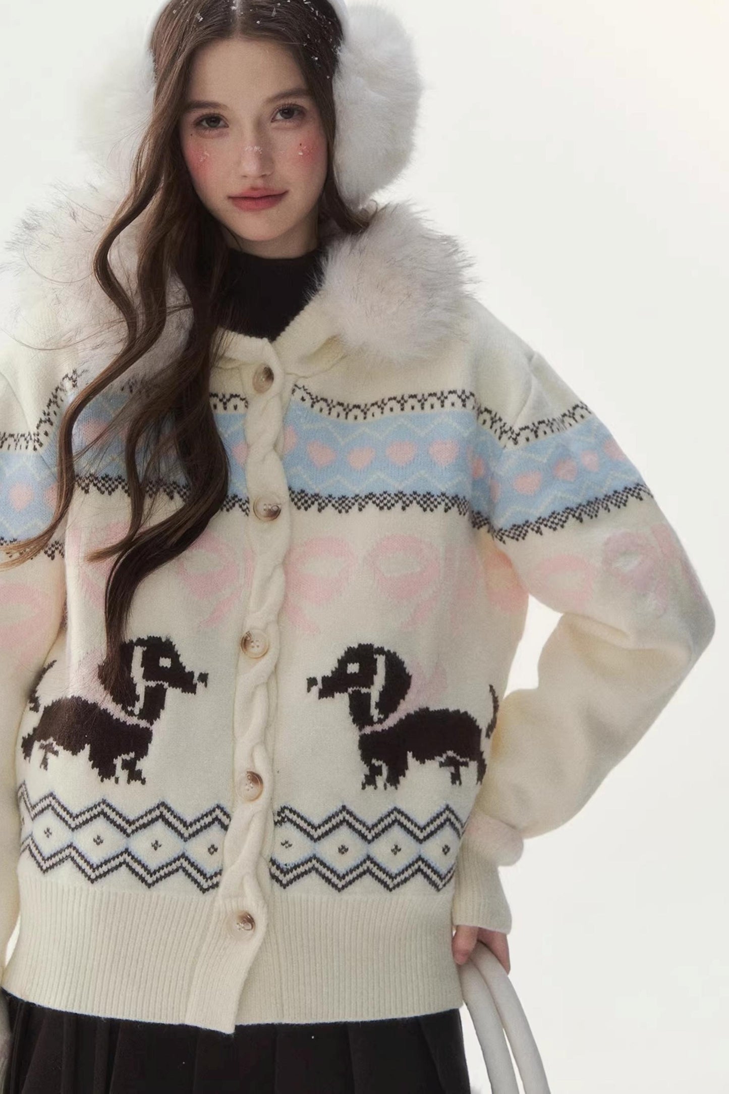 Rétro Jacquard nordique Dachshund Gilete pull