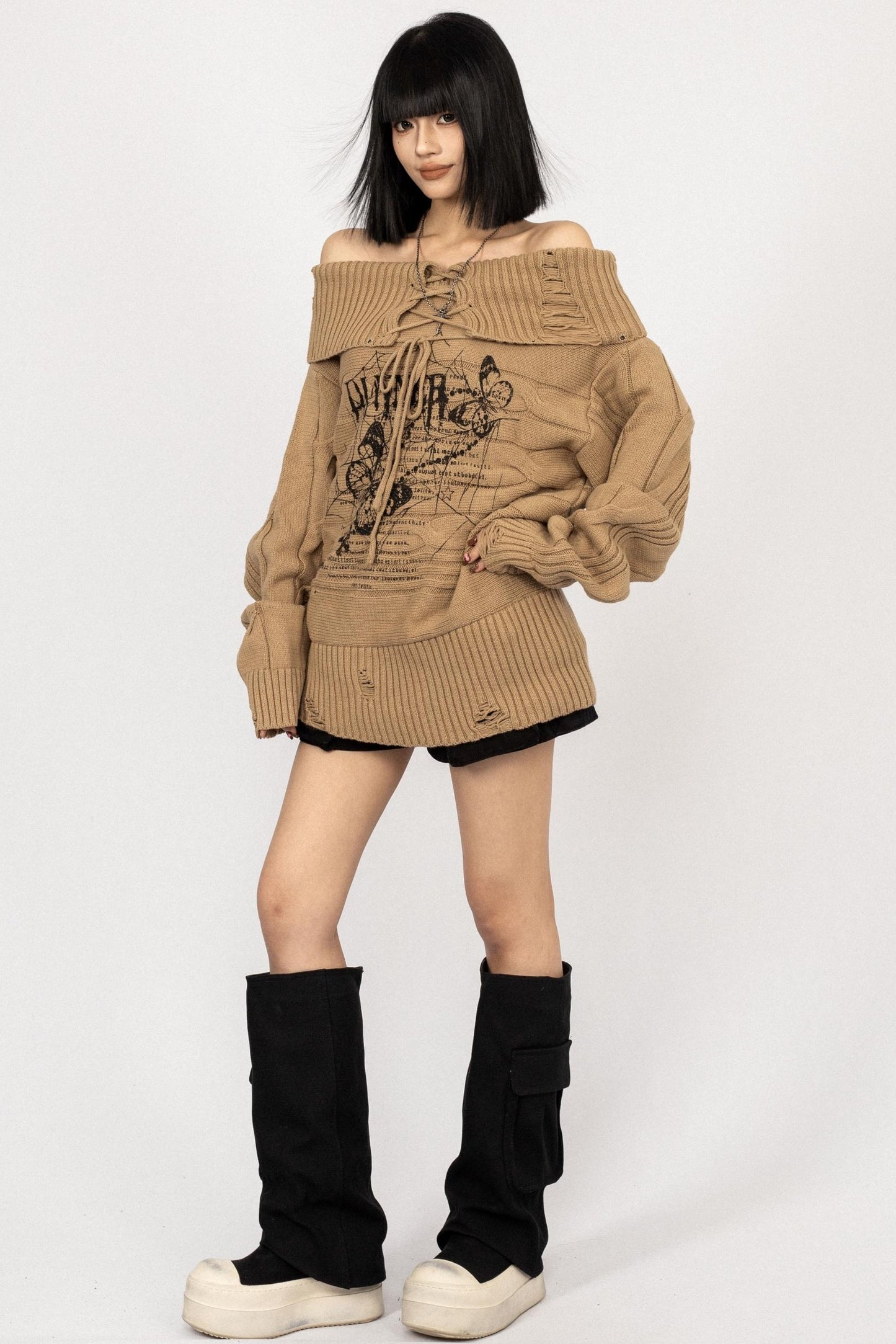 Vintage Bow Print Off-the-Shoulder Top