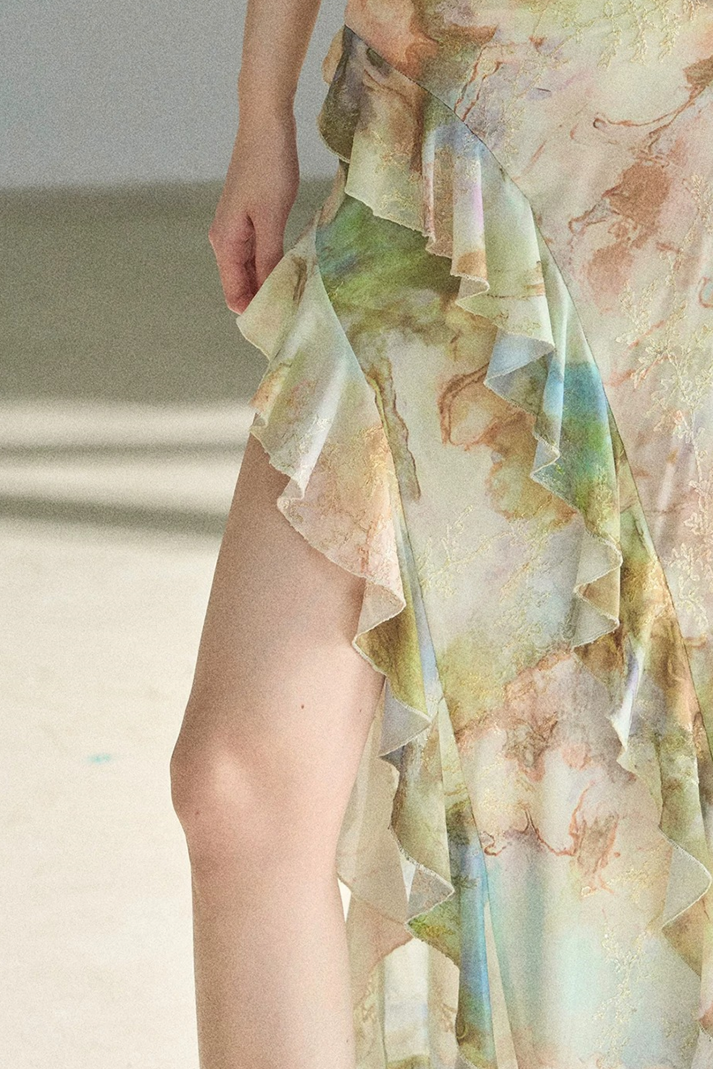French Off-Shoulder Oil Painting Style Dress