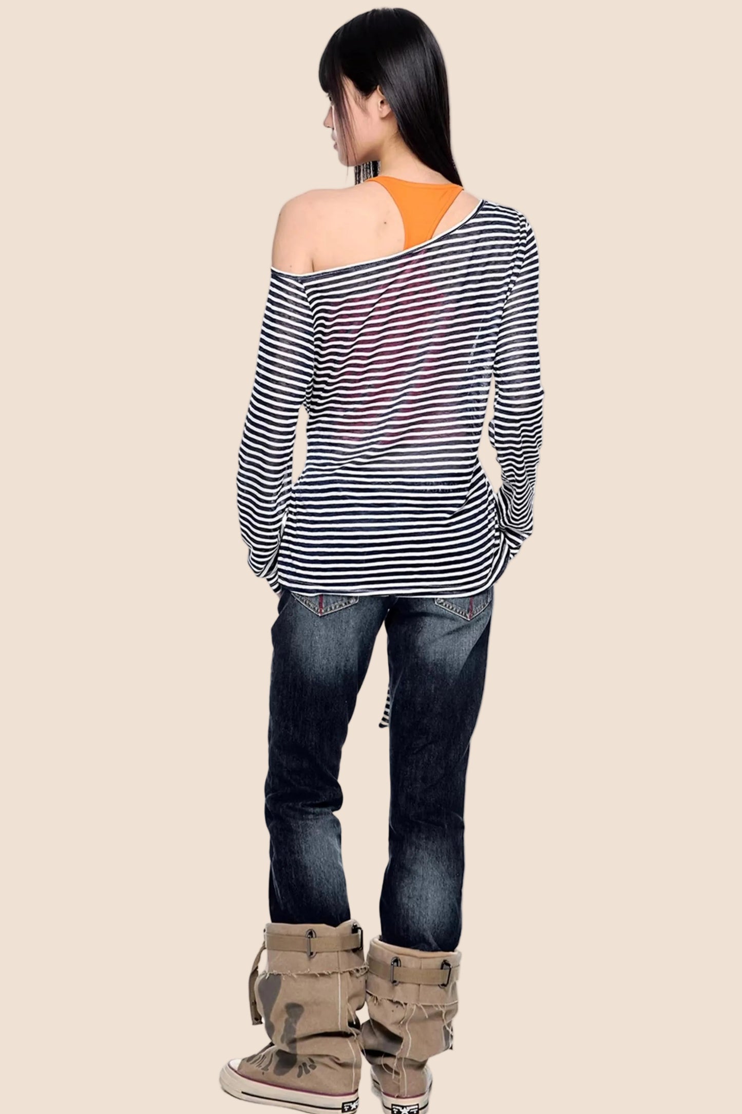 Off-Shoulder Striped Casual Top