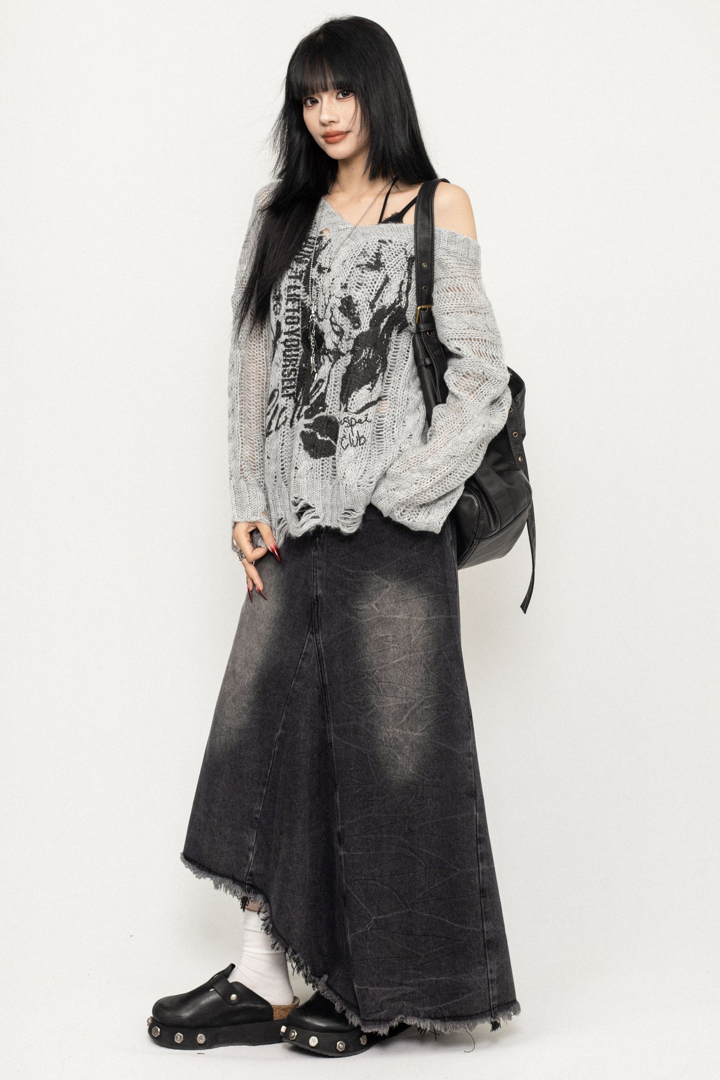 Vintage V-Neck Distressed Knit Top