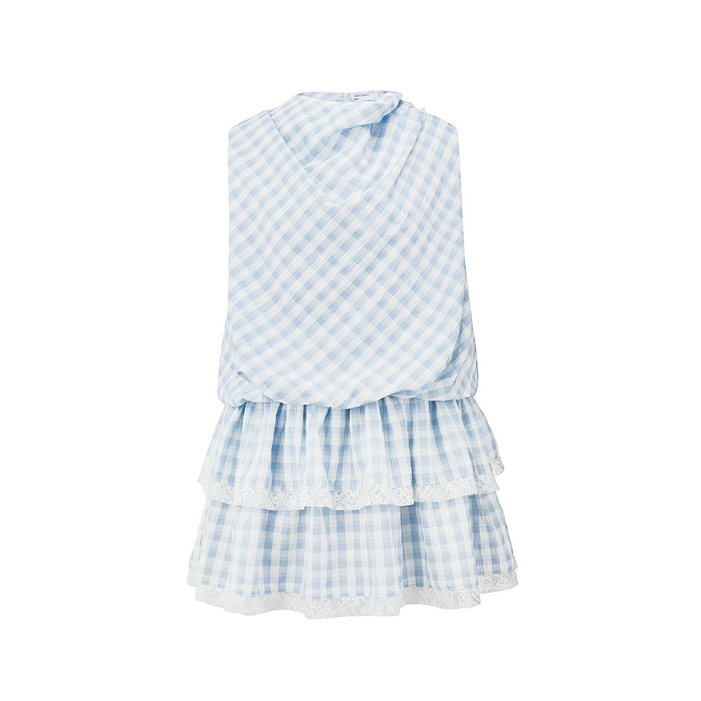 Blue Plaid Lace A-Line Dress