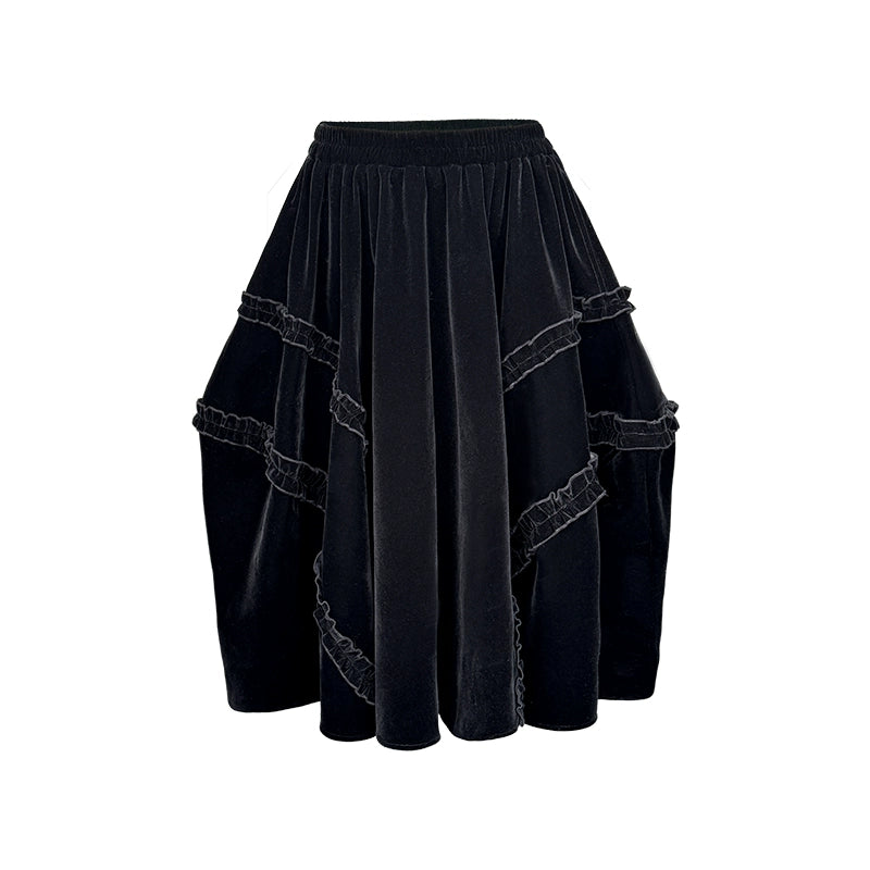 Red Velvet Ruffled Skirt