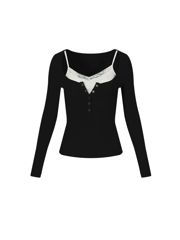 레이스 대비 스퀘어 넥 탑