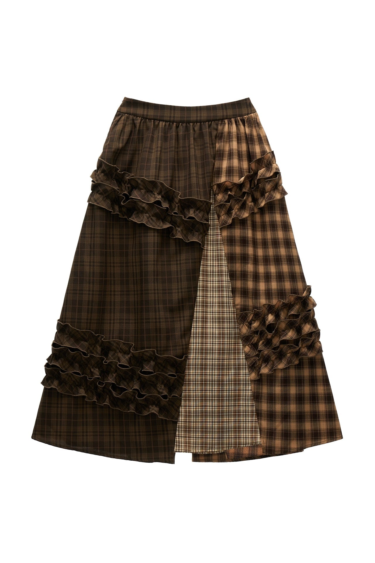 Patchwork Plaid Long Skirt