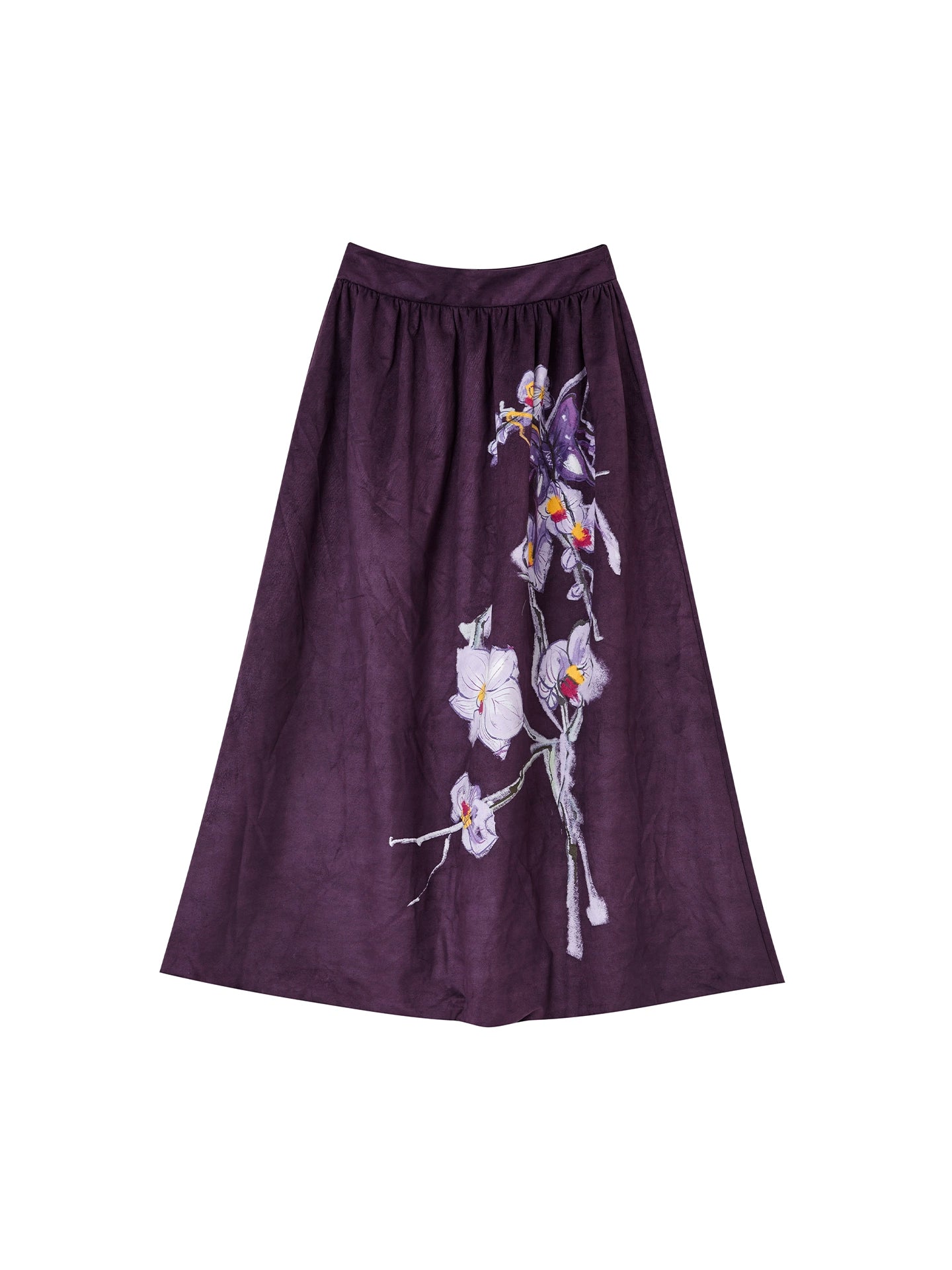 Purple Flower Print Long Skirt