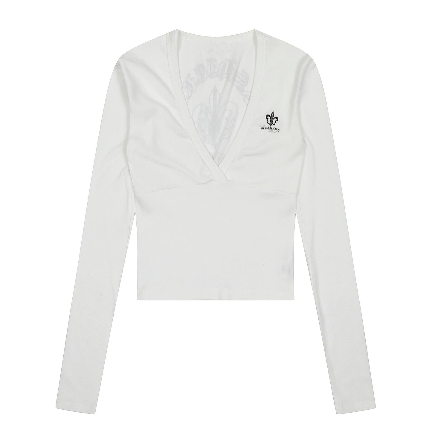 Black V-Neck Long-Sleeved Slim Top