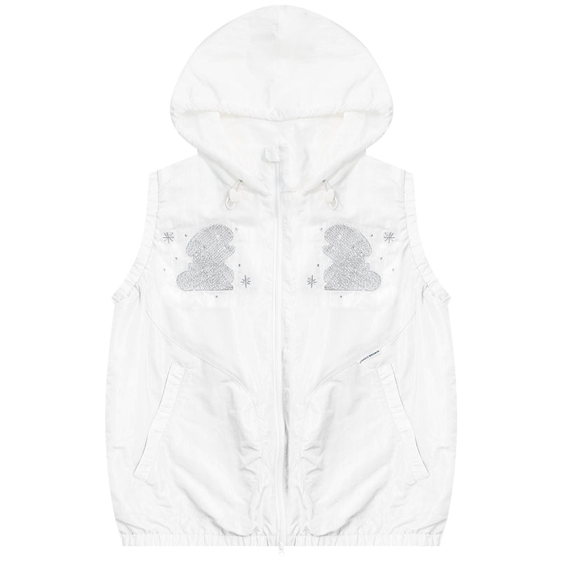 Rabbit Embroidery Hooded Cardigan