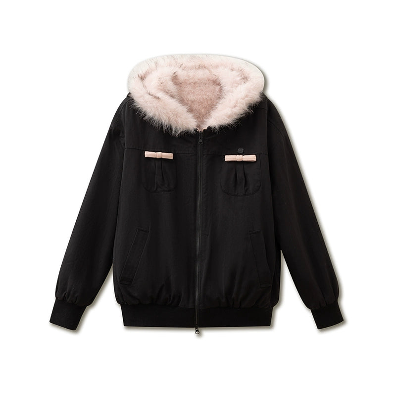 Reversible Black and Pink Warm Fur Coat