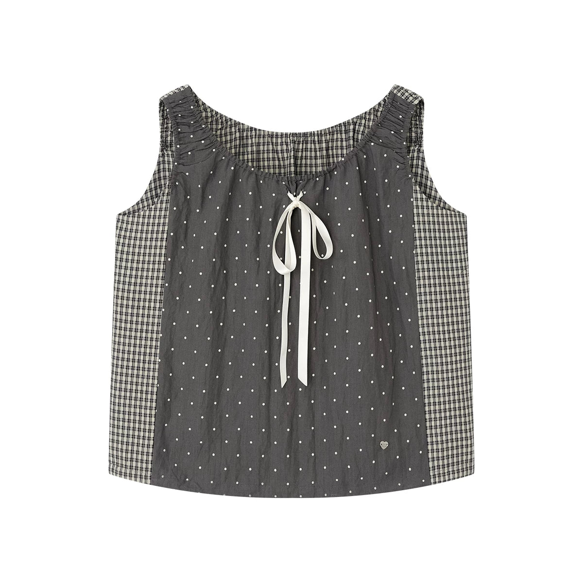 Gray Polka Dot Plaid Patchwork Vest