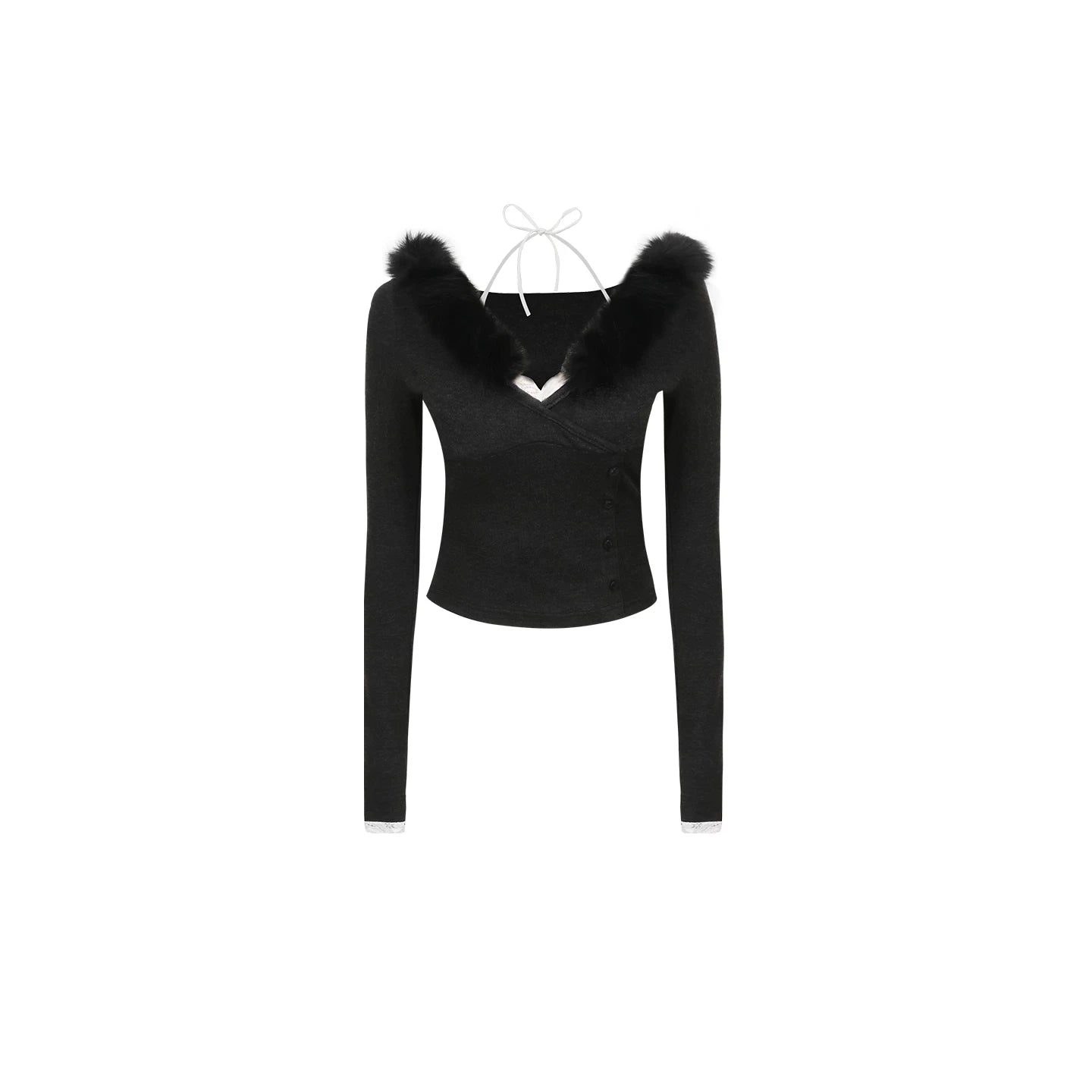 Detachable Fur Collar Hooded Top