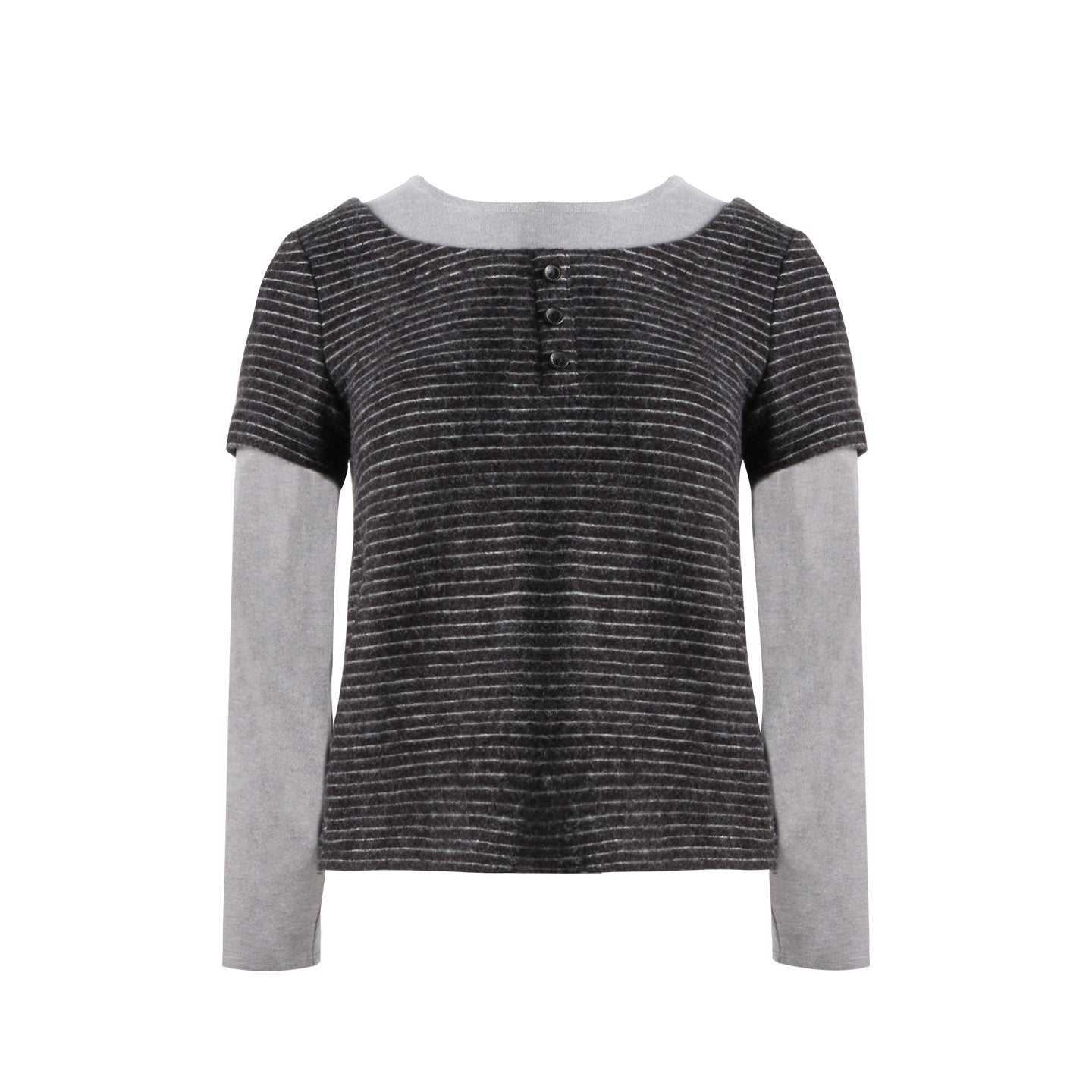 Brushed Stripe Round Neck Long Sleeve Top