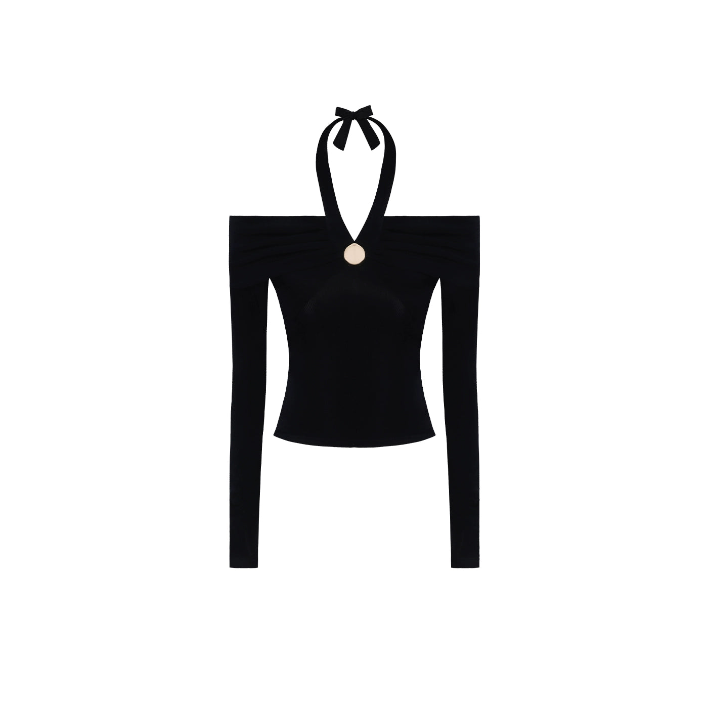 Sense Twisted Navy Halterneck Long Sleeve Top