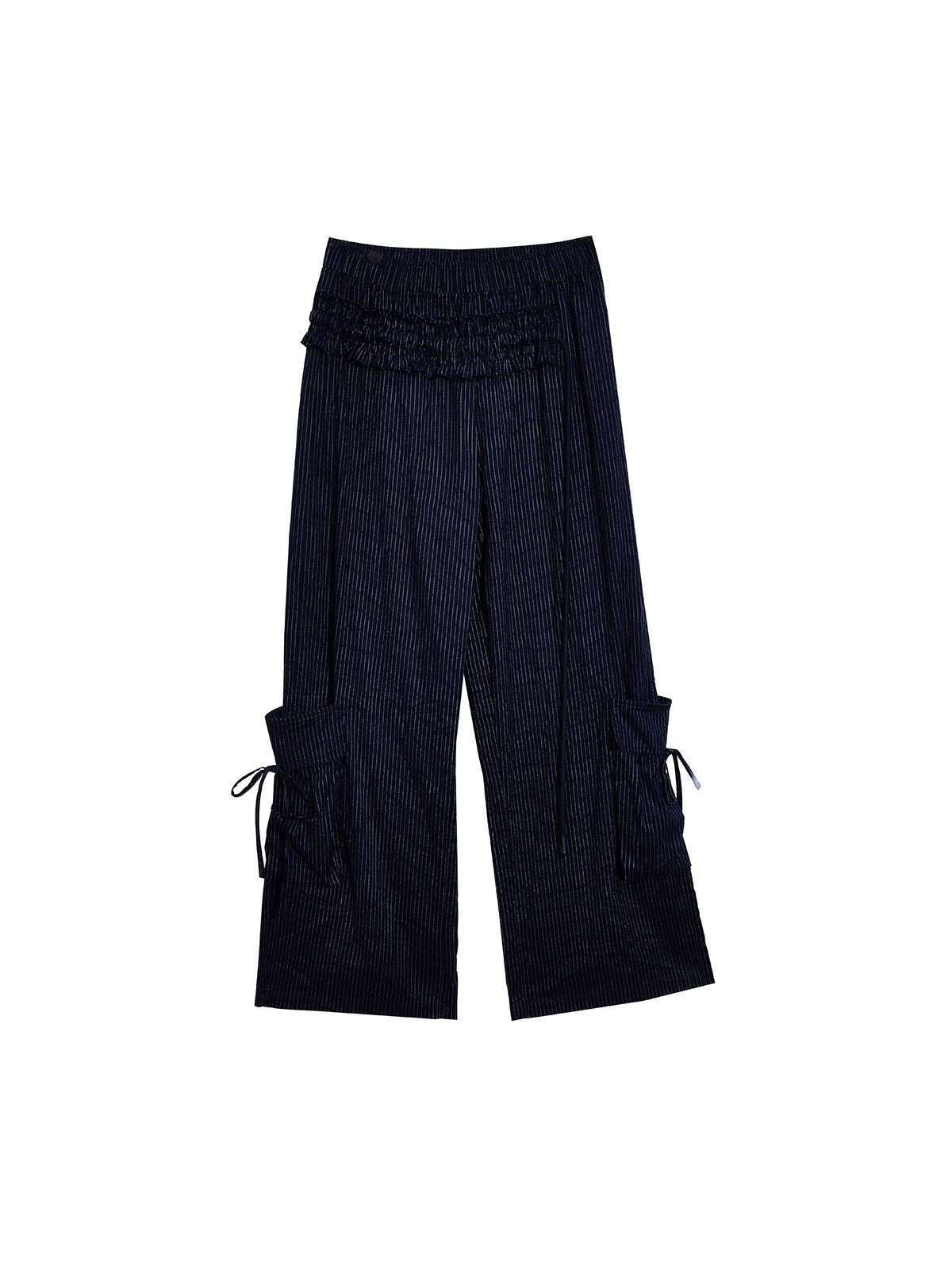 Pantalon large rayé en dentelle