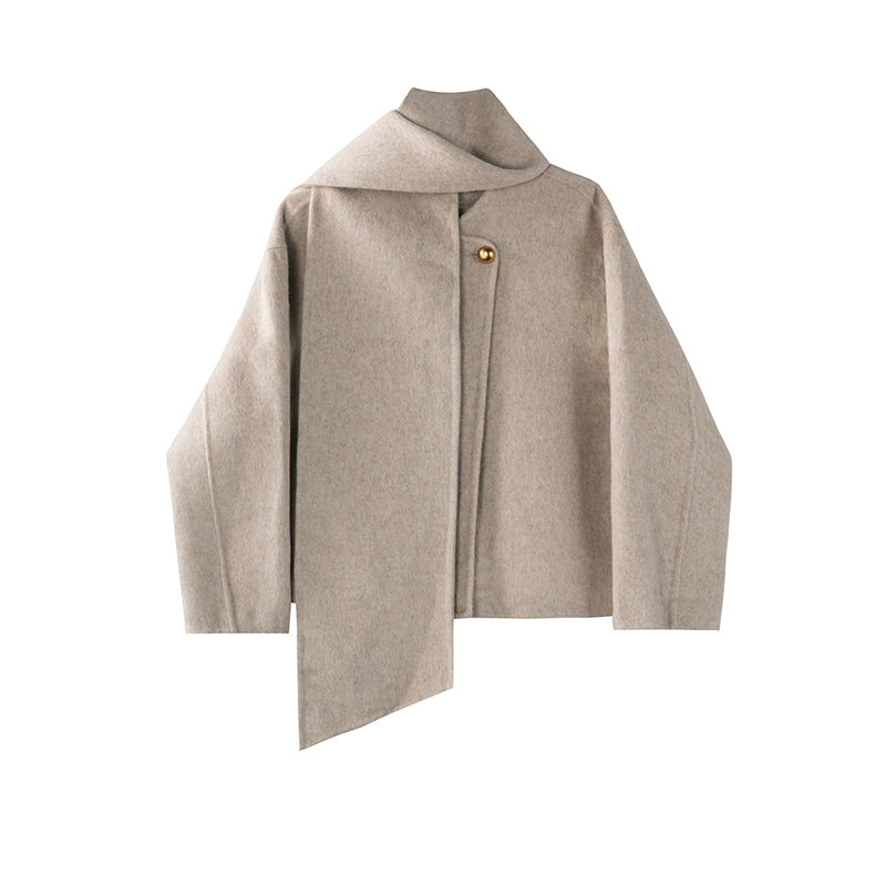 Grey Wool Coat With Scarf Set