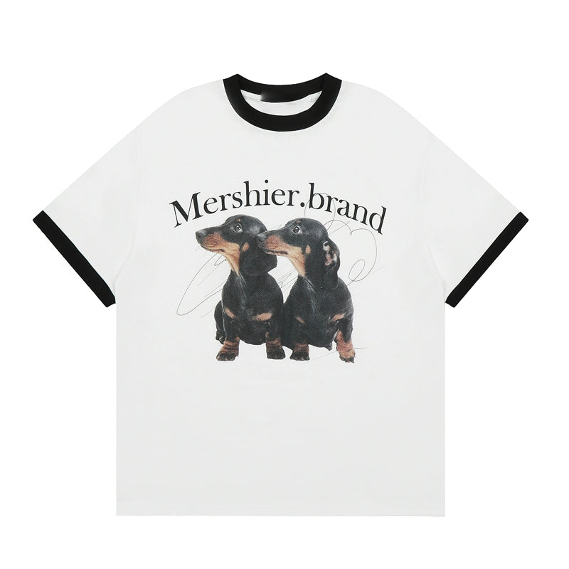 Puppy Shoulder Round Neck Short Sleeve T-Shirt