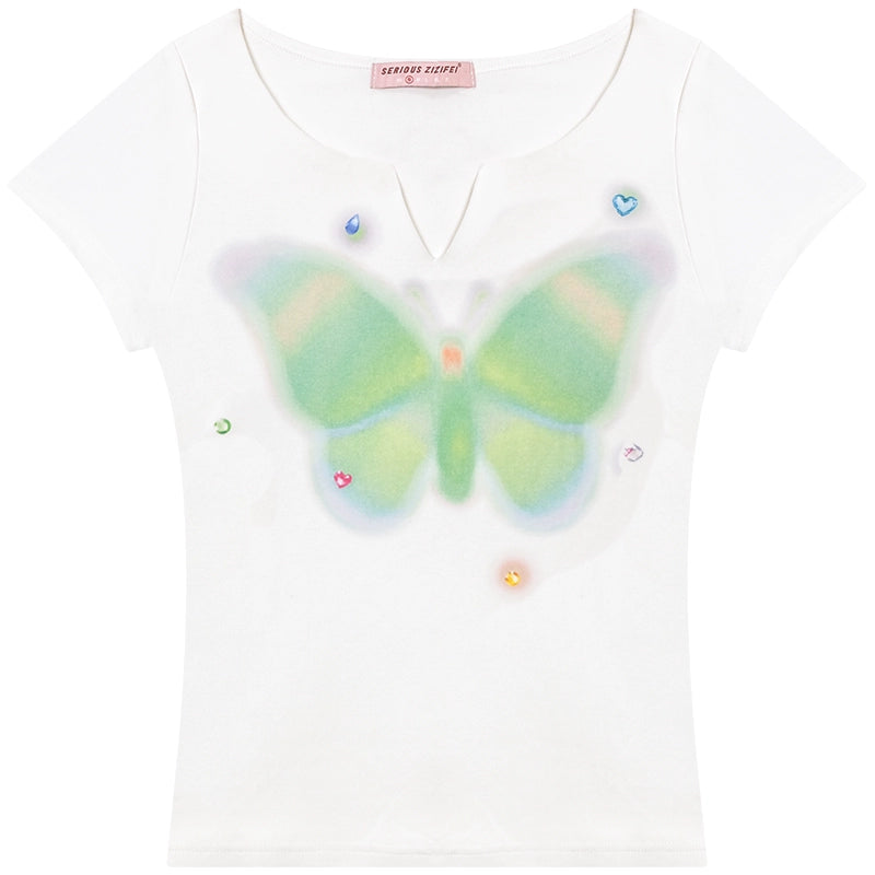 American Butterfly V-Neck T-Shirt