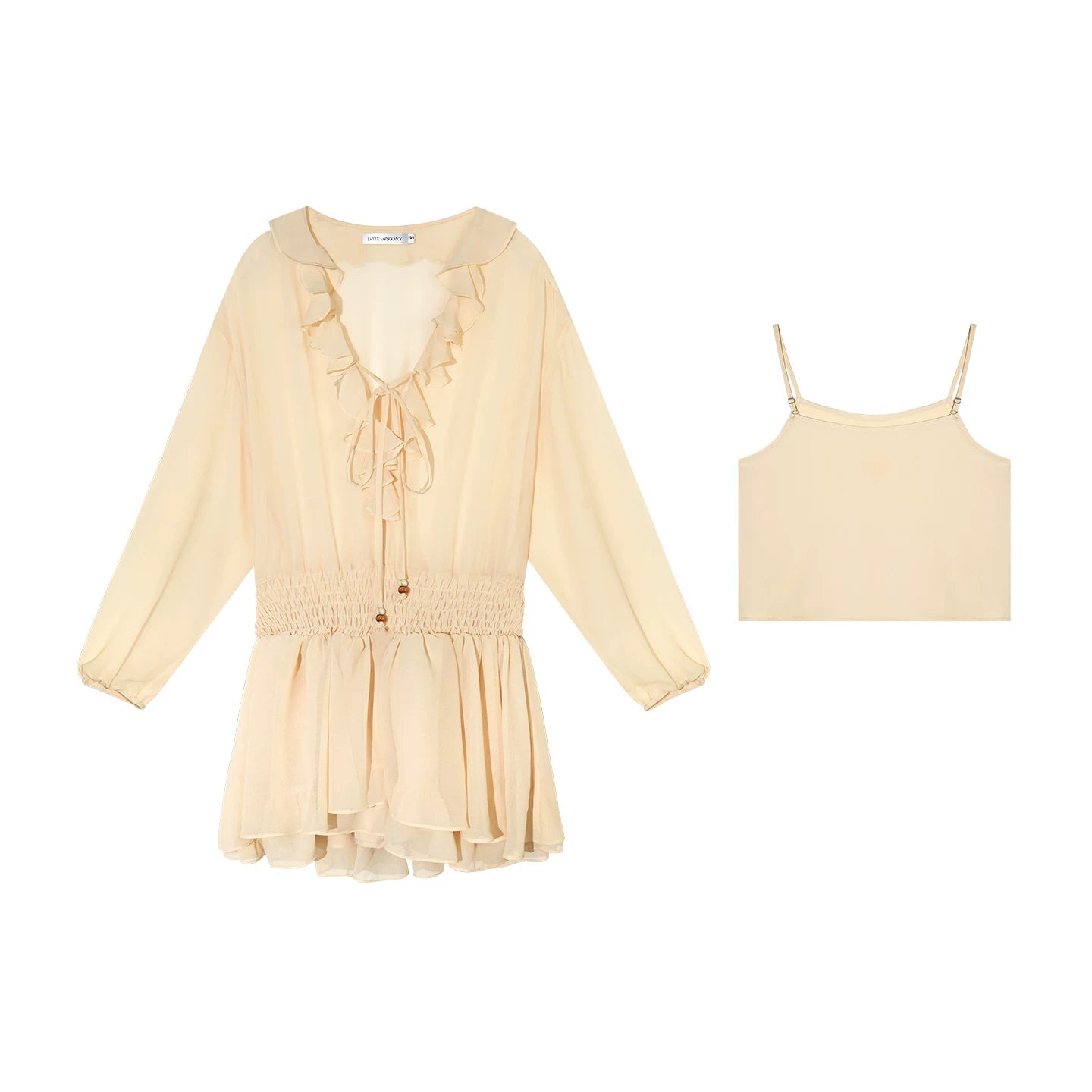 Ensemble robe en mousseline à volants et perles