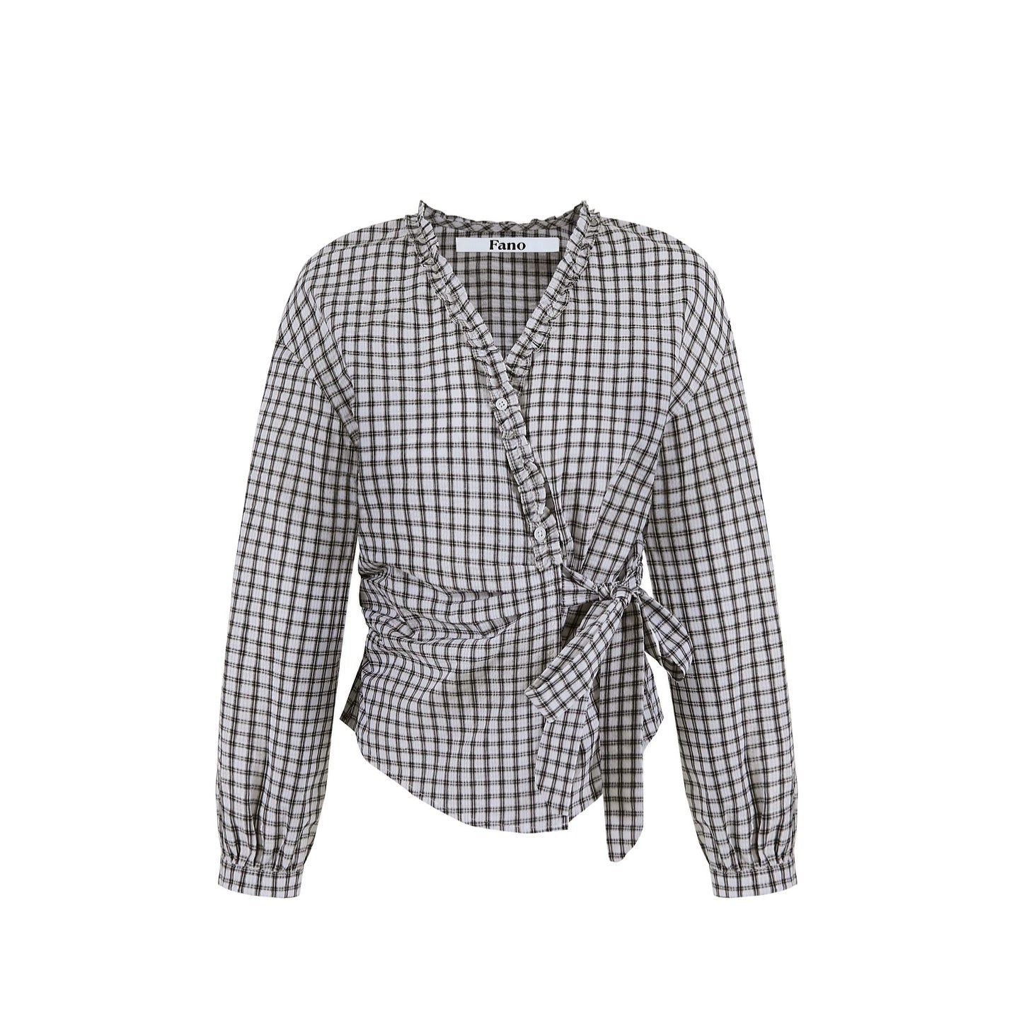 Plaid Ruffled V-Neck Shirt