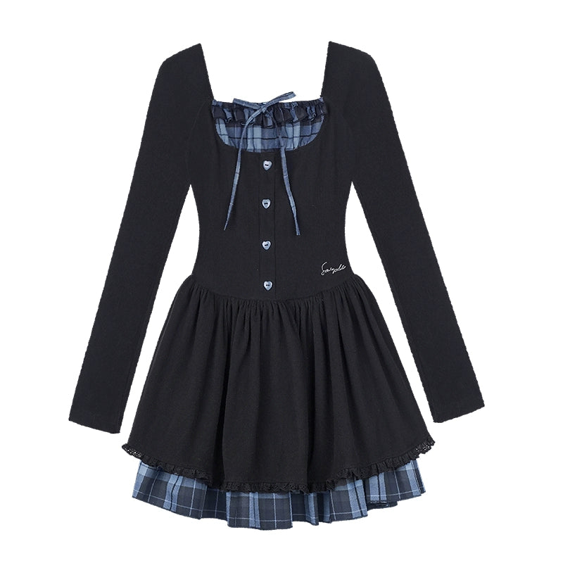 Checkered Long Sleeve Knit Dress