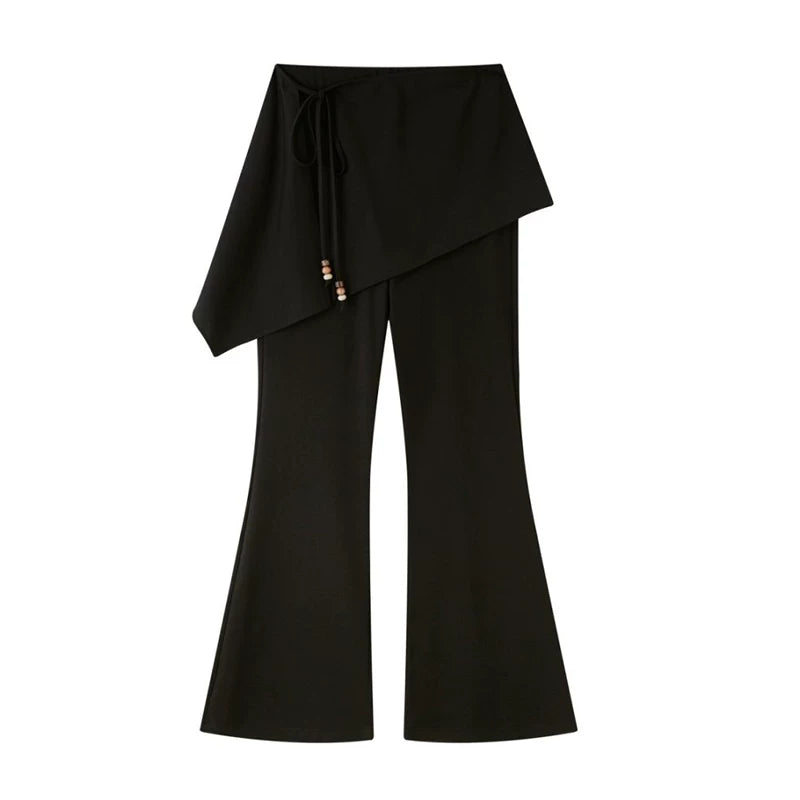 Patchwork Fleece-Lined Flared Pants