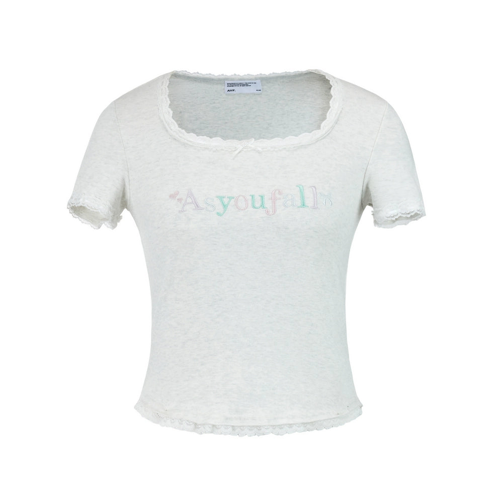 French Embroidery Cropped T-Shirt