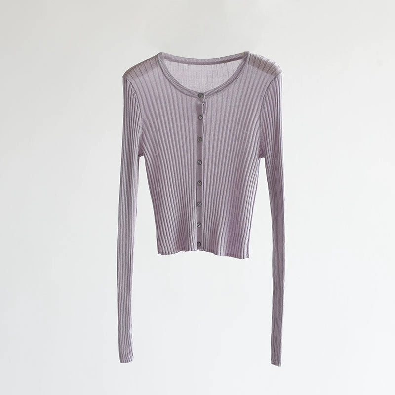 Round Neck Tencel Slim Cardigan