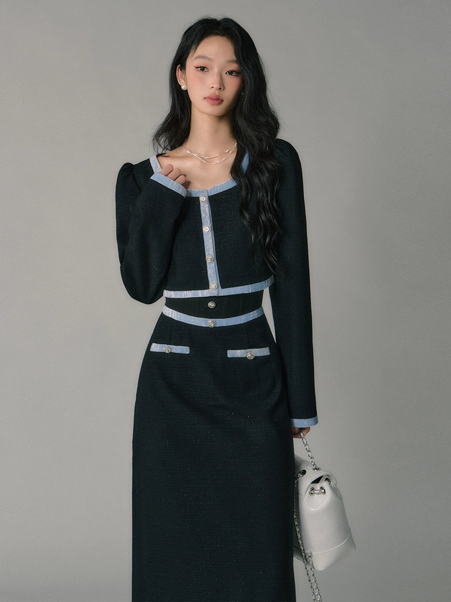 high-waisted slim skirt suit set