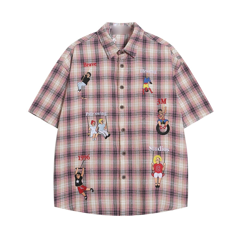 Retro Plaid Short-Sleeved Shirt