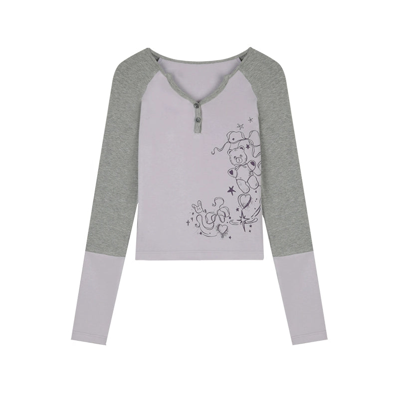 Retro Contrast Raglan Slim Top