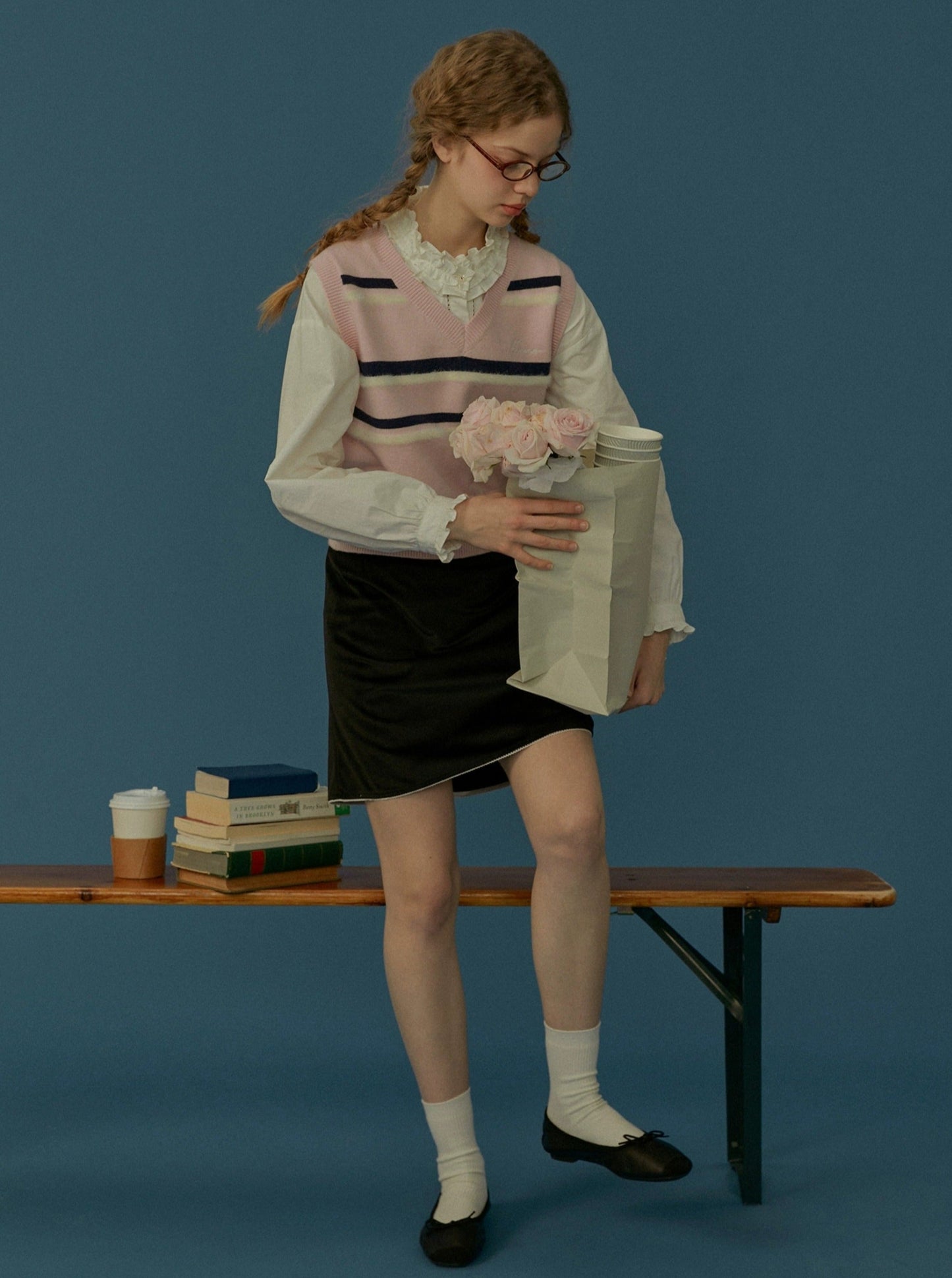 retro preppy knitted layered top