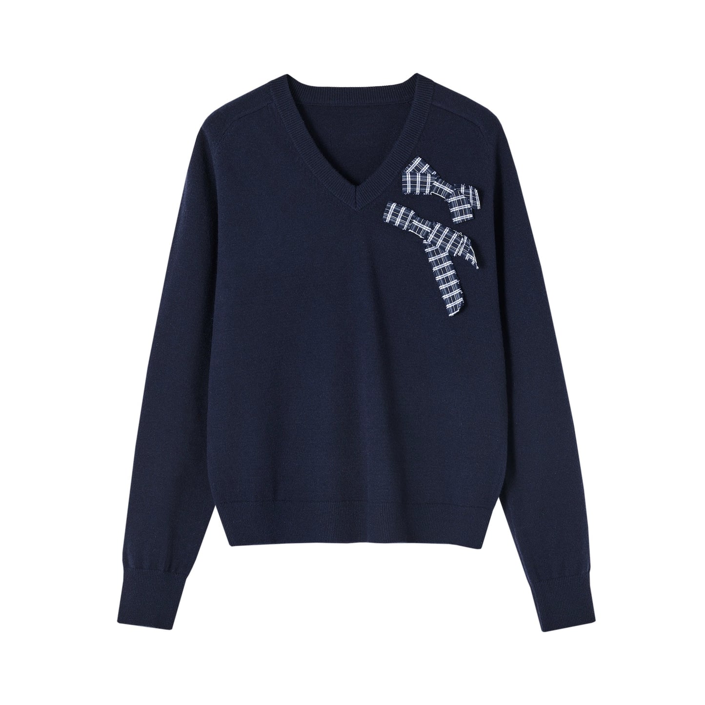 Bow Detail Checked V-Neck Jumper